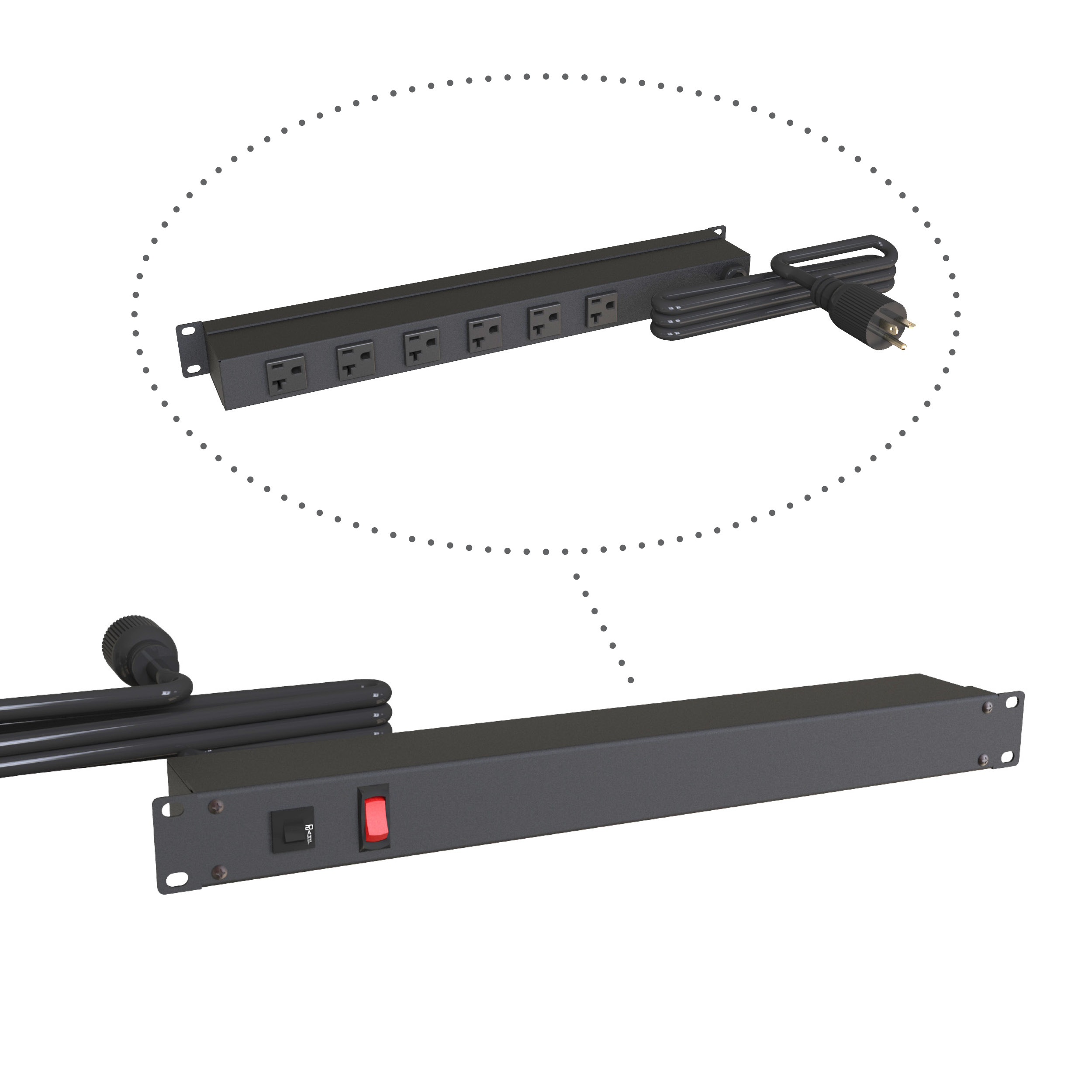 Hammond 1589H6G1BKRR Rack Mount Power Bar 6-Outlets On Rear